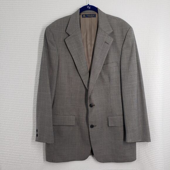 Vintage Brooks Brothers Mens 41L Gray Houndstooth Windowpane Wool Blazer Jacket - Picture 1 of 16